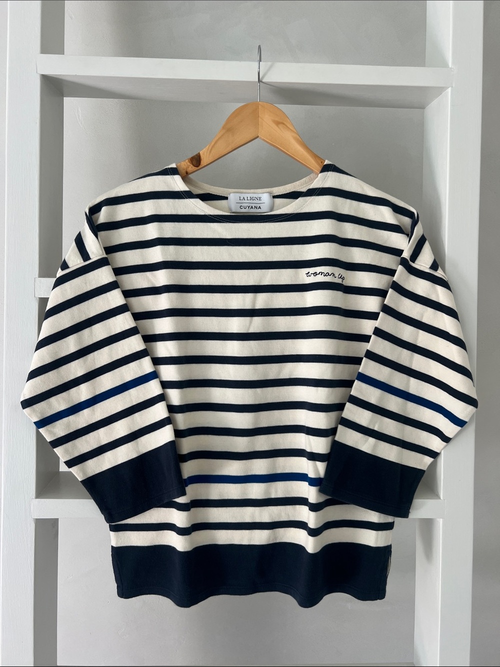 Cuyana x La Ligne Navy and White Striped Top